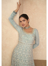 Gown of Real Georgette in Sky Blue
